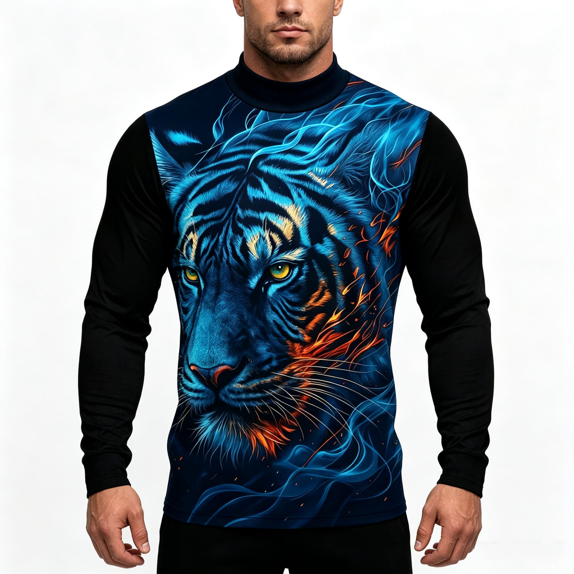 Neon Blue Flame Tiger Animal A - Tee Graphic Print recension och pris